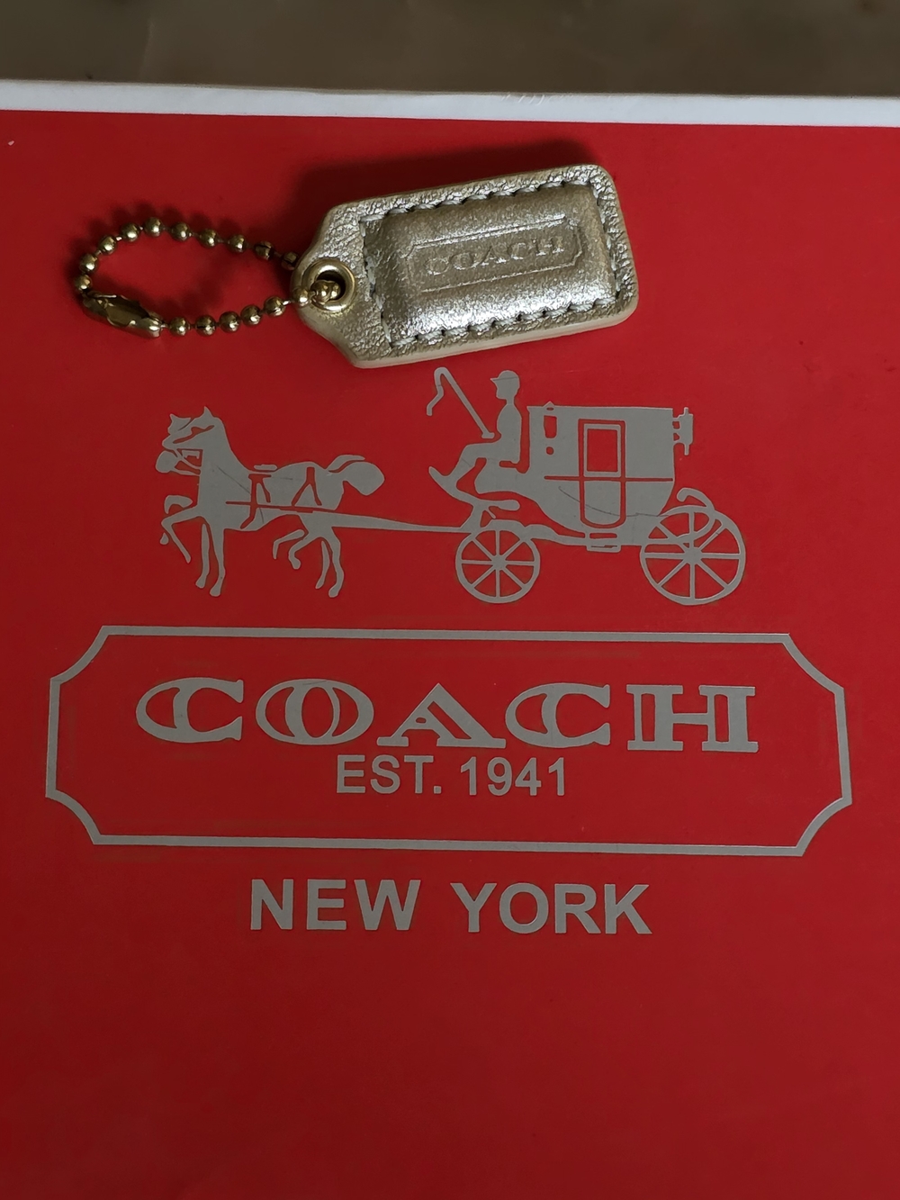 Coach Mini Metallic Champagne Gold Leather Key Charm W/gold Ball Chain.